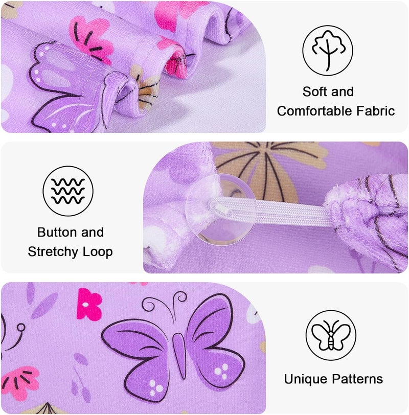 Basumee Microfiber Hair Towel Wrap for Kids 2 Pack Rapid Drying Hair Towel with Button Hair Turbans for Wet Hair Wraps Head Towel Wrap for Women and Girls, Pink Purple Butterfly - Image 4